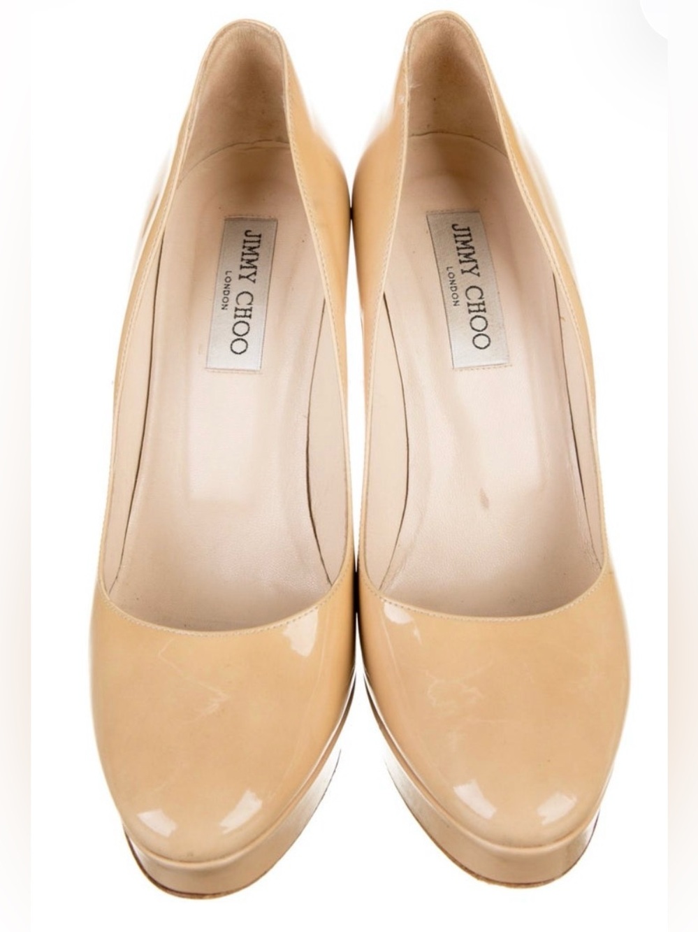 Jimmy Choo Cosmic Nude Beige Patent Leather Platform High Heel Pumps Size 39.5 - Picture 3 of 13